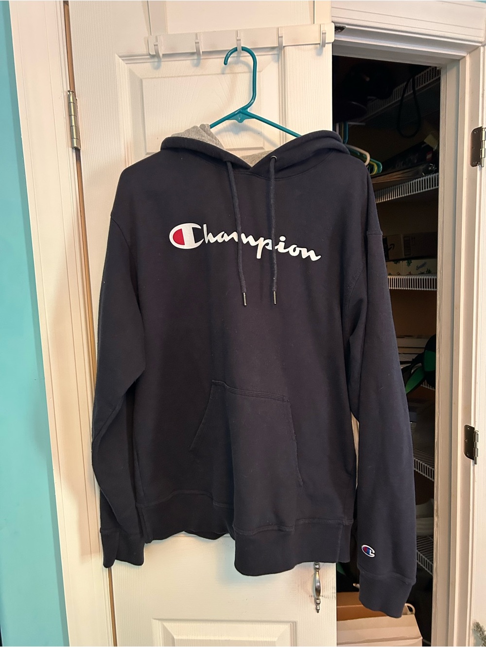 Champion Heather Gray Sweatshirt with Blue and Red Logo Tag